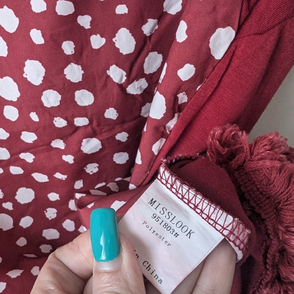 Misslook Red Polka Dot Top with Fringe Hem Oversized Medium - Picture 4 of 5
